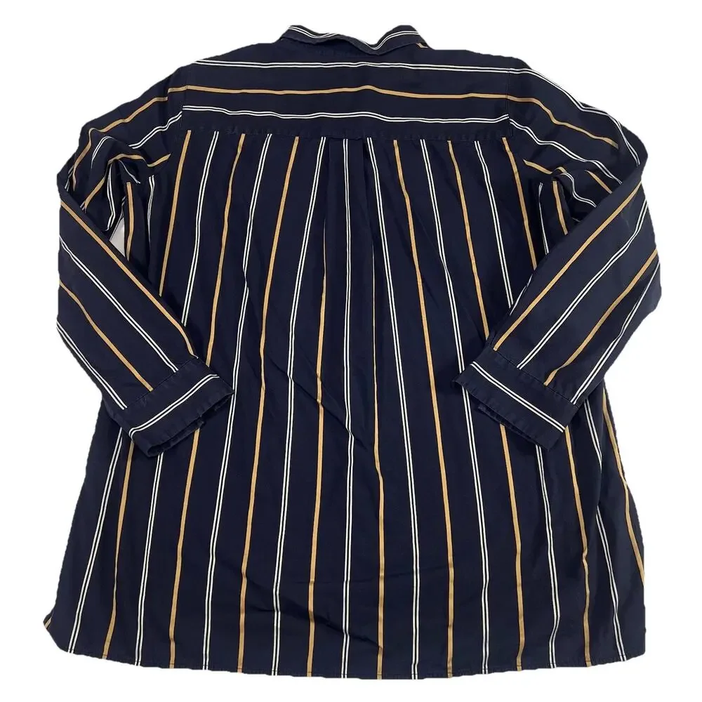 Lafayette 148 New York Shirt Size L Navy Stripe Brayden Riverside Long Sleeve - Picture 3 of 13